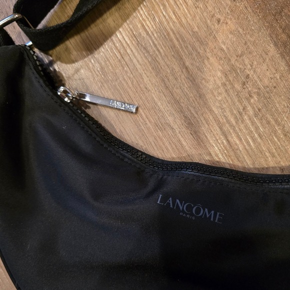 Lancome Black Crescent Nylon Shoulder Bag Adjustable Strap Cosmetic Travel - Picture 3 of 7